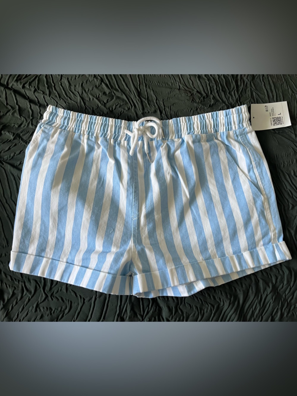 NWT Forever 21 Blue & White Striped Drawstring Shorts Size L